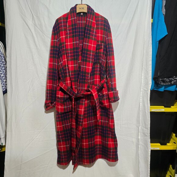 Vtg Selfridges London Wool Robe - Red Blue Green Plaid - Sz L* - Picture 1 of 4
